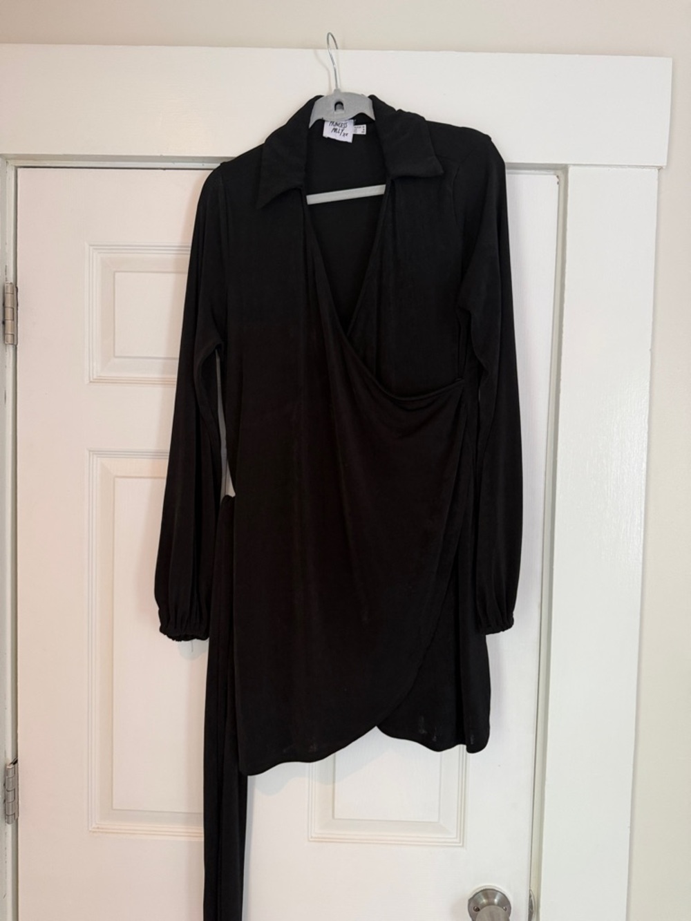 Princess Polly Black Long-Sleeve Wrap Dress with Collar